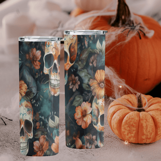 20 oz Skinny Skull & Flowers Tumbler - iheartgiftcart