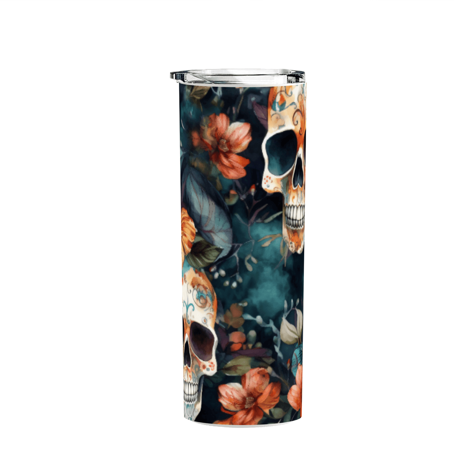 20 oz Skinny Skull & Flowers Tumbler - iheartgiftcart