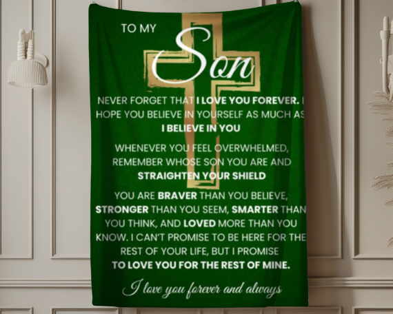 Green Son Gift Cross Blanket Never Forget I Love You Keepsake For Him Son Christmas Gift Cozy Blanket Son Birthday Promotion Gift Grad Gift