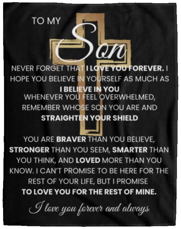 Son Gift Cross Blanket Never Forget That I Love You, Keepsake For Him Son Christmas Gift Cozy  Plush Fleece Blanket