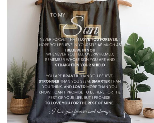 Son Gift Cross Blanket Never Forget That I Love You, Keepsake For Him Son Christmas Gift Cozy Fluffy  Blanket