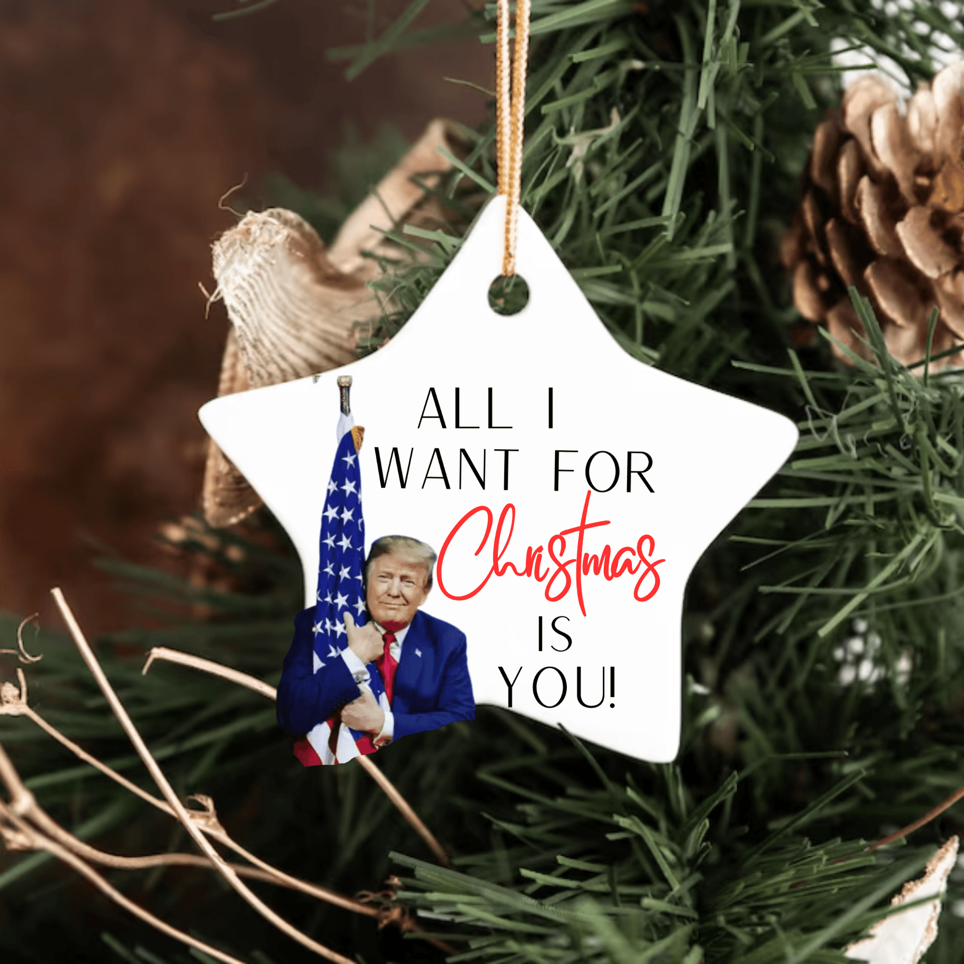 Trump holding flag ornament