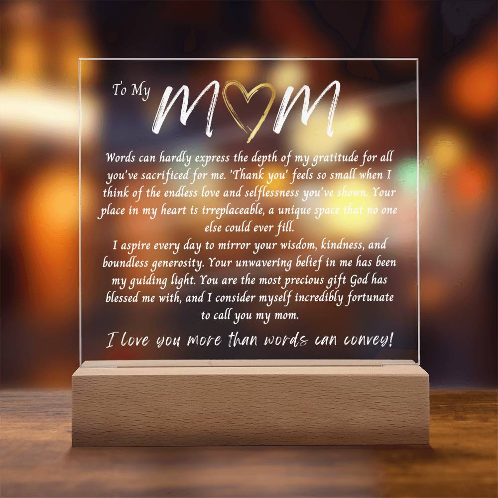 Mothers Day- Acrylic Plaque LED Gift for Her Gift for Mom Mom Gift Gift for Mother Birthday Mothers Day Gift From Daughter Bonus Mom