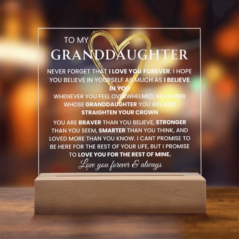 To My Granddaughter- "Never Forget That I Love You" | Granddaughter Gift| Birthday Gift| Keepsake with Nightlight LED option