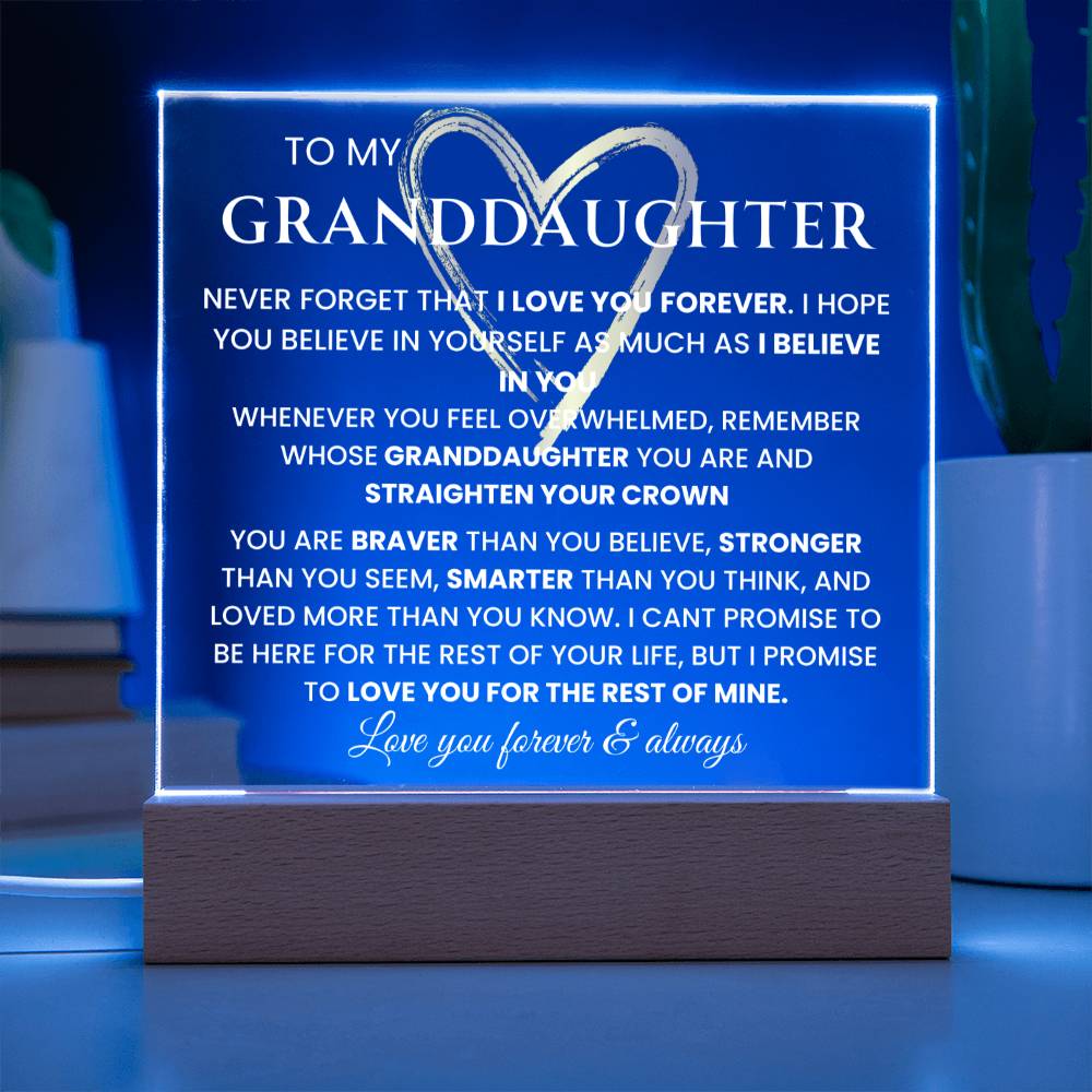 To My Granddaughter- "Never Forget That I Love You" | Granddaughter Gift| Birthday Gift| Keepsake with Nightlight LED option