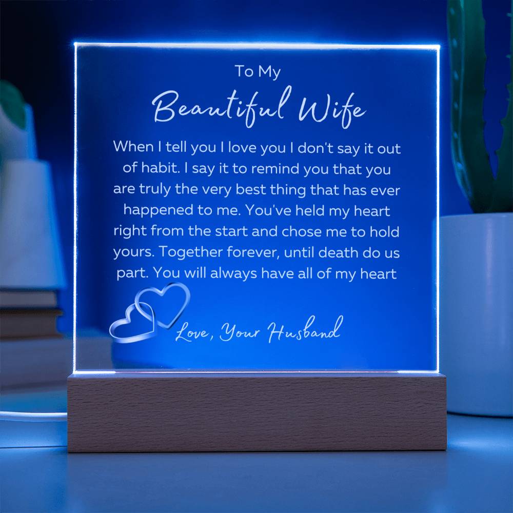 To My Beautiful Wife Gift| Acrylic Square Plaque| Until Death Do Us Part| White Font | Anniversary Gift| Gift for Her