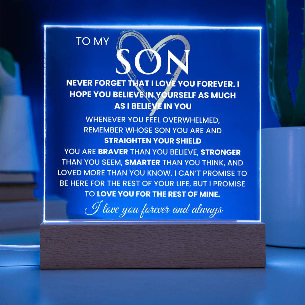 To My Son- "Never Forget That I Love You" Keepsake with Nightlight LED option Graduation Gift Birthday Gift for Him