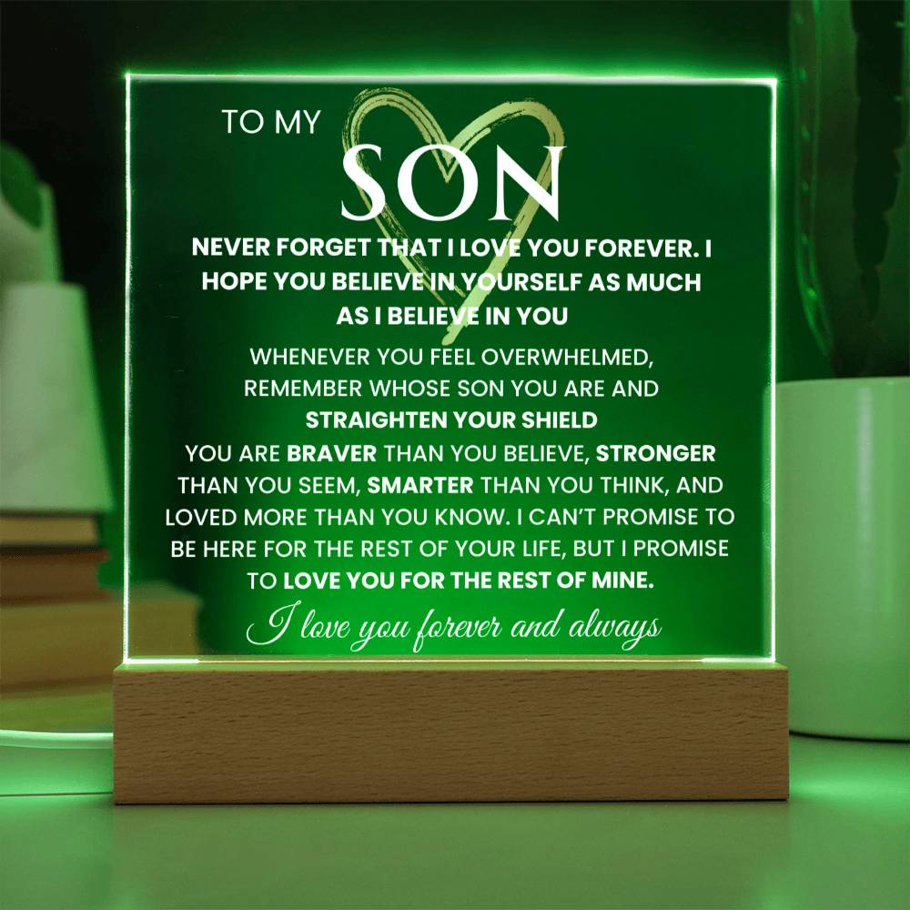 To My Son- "Never Forget That I Love You" Keepsake with Nightlight LED option Graduation Gift Birthday Gift for Him