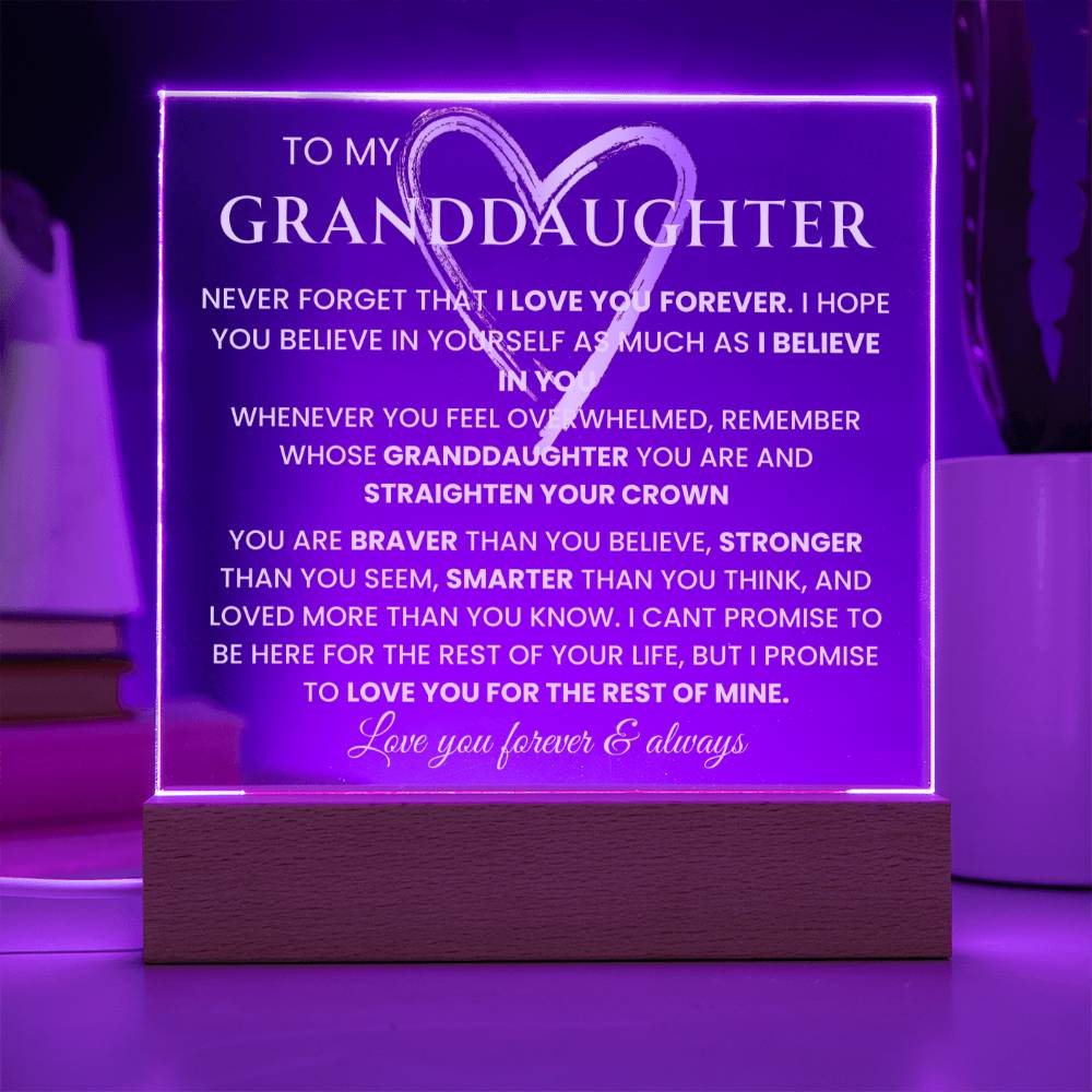 To My Granddaughter- "Never Forget That I Love You" | Granddaughter Gift| Birthday Gift| Keepsake with Nightlight LED option