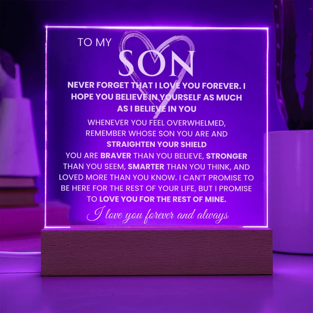 To My Son- "Never Forget That I Love You" Keepsake with Nightlight LED option Graduation Gift Birthday Gift for Him