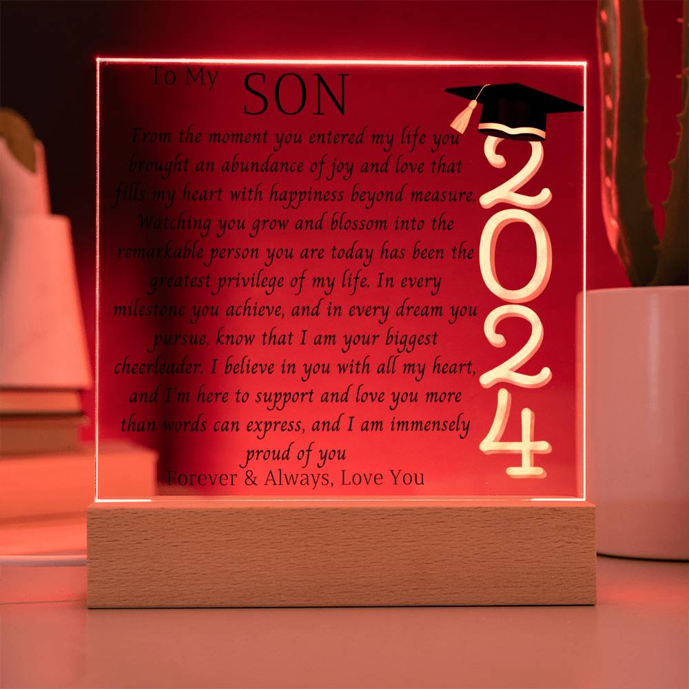 Son Graduation Gift-So Proud Of You Acrylic Plaque LED option Promotion Gift Gift for Son You Did It Grad