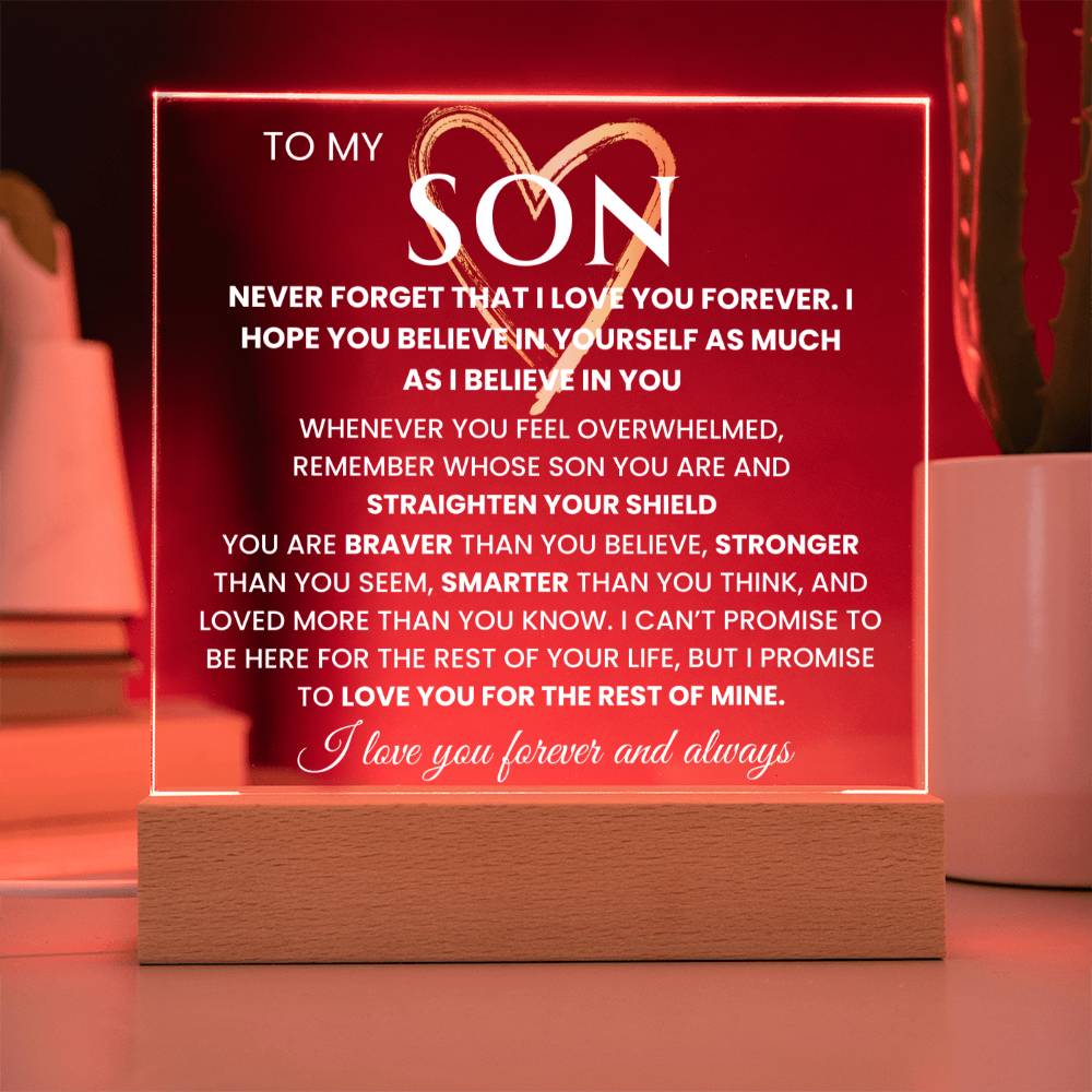 To My Son- "Never Forget That I Love You" Keepsake with Nightlight LED option Graduation Gift Birthday Gift for Him