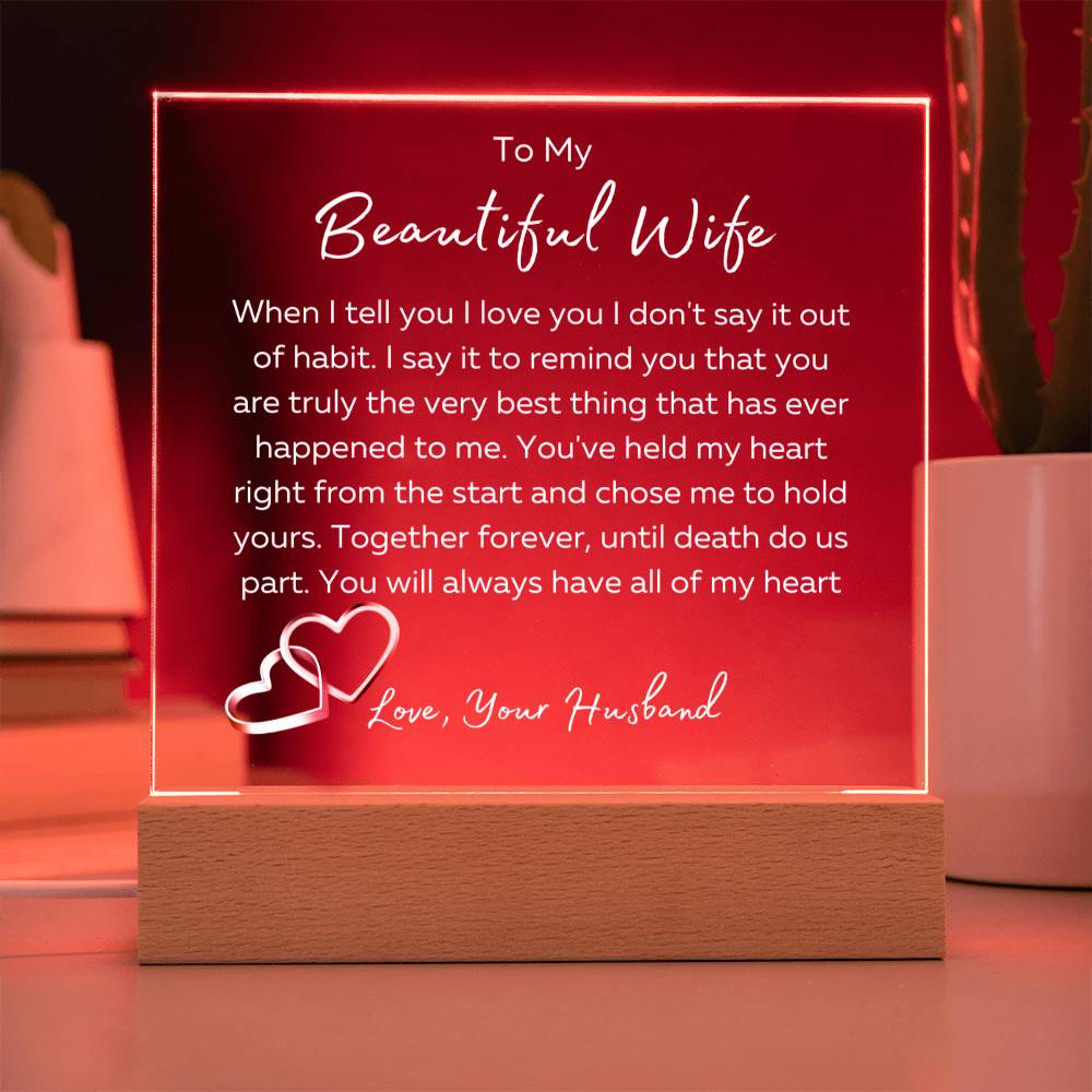 To My Beautiful Wife Gift| Acrylic Square Plaque| Until Death Do Us Part| White Font | Anniversary Gift| Gift for Her