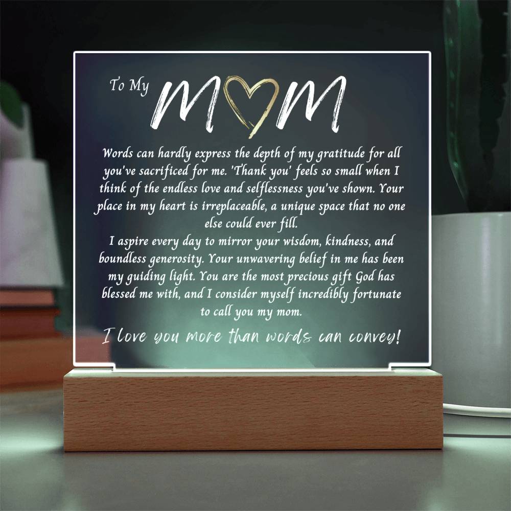 Mothers Day- Acrylic Plaque LED Gift for Her Gift for Mom Mom Gift Gift for Mother Birthday Mothers Day Gift From Daughter Bonus Mom