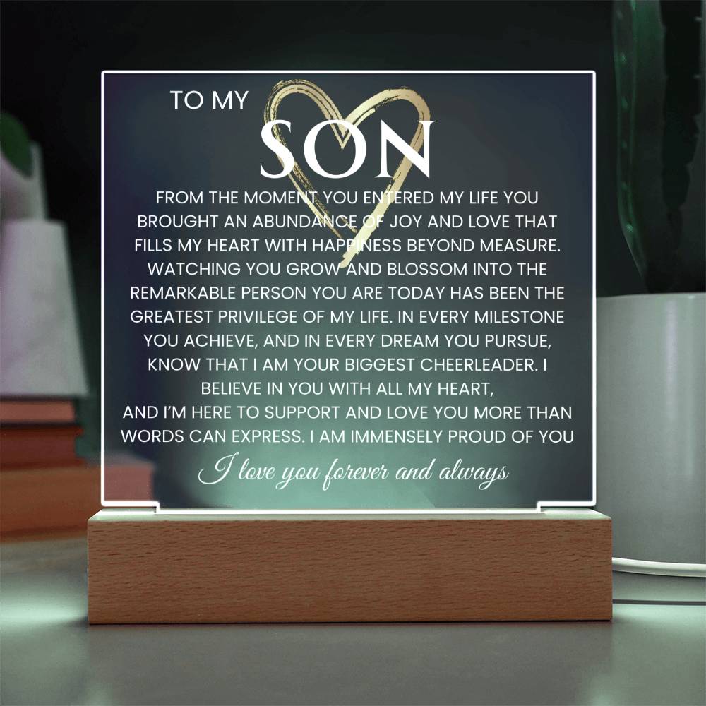 To My Son Acrylic Plaque Graduation  Gift for Son Birthday Gift Promotion Gift from Mom Gift From Dad- Proud of You