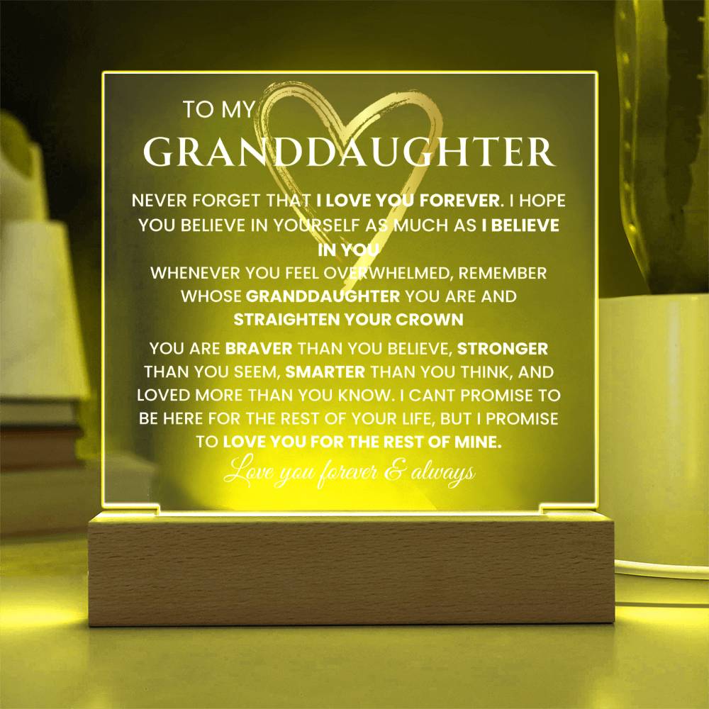 To My Granddaughter- "Never Forget That I Love You" | Granddaughter Gift| Birthday Gift| Keepsake with Nightlight LED option