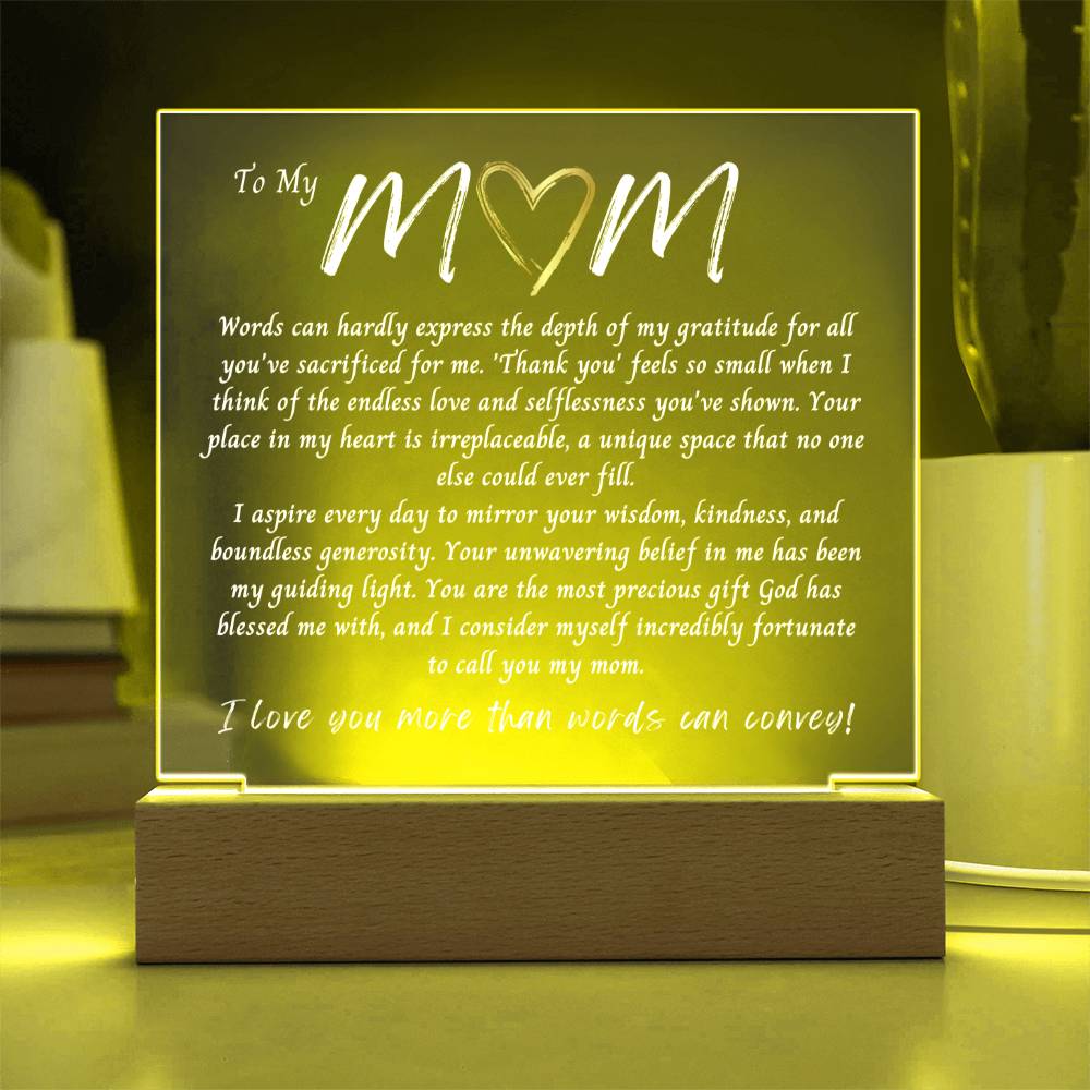 Mothers Day- Acrylic Plaque LED Gift for Her Gift for Mom Mom Gift Gift for Mother Birthday Mothers Day Gift From Daughter Bonus Mom