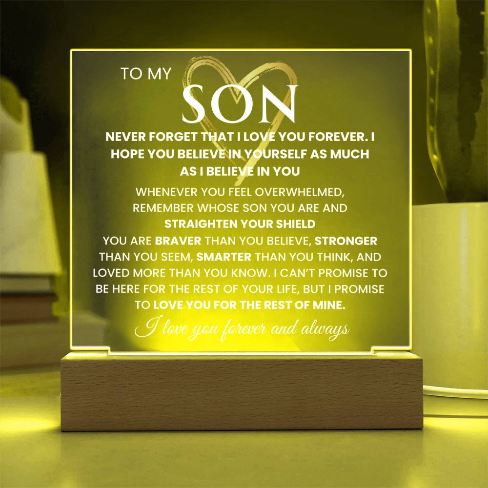 To My Son- "Never Forget That I Love You" Keepsake with Nightlight LED option Graduation Gift Birthday Gift for Him