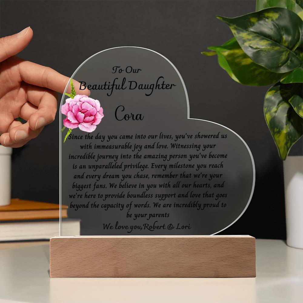 Flower Changing Heart Plaque With Swapper Daughter Name & SIgnature