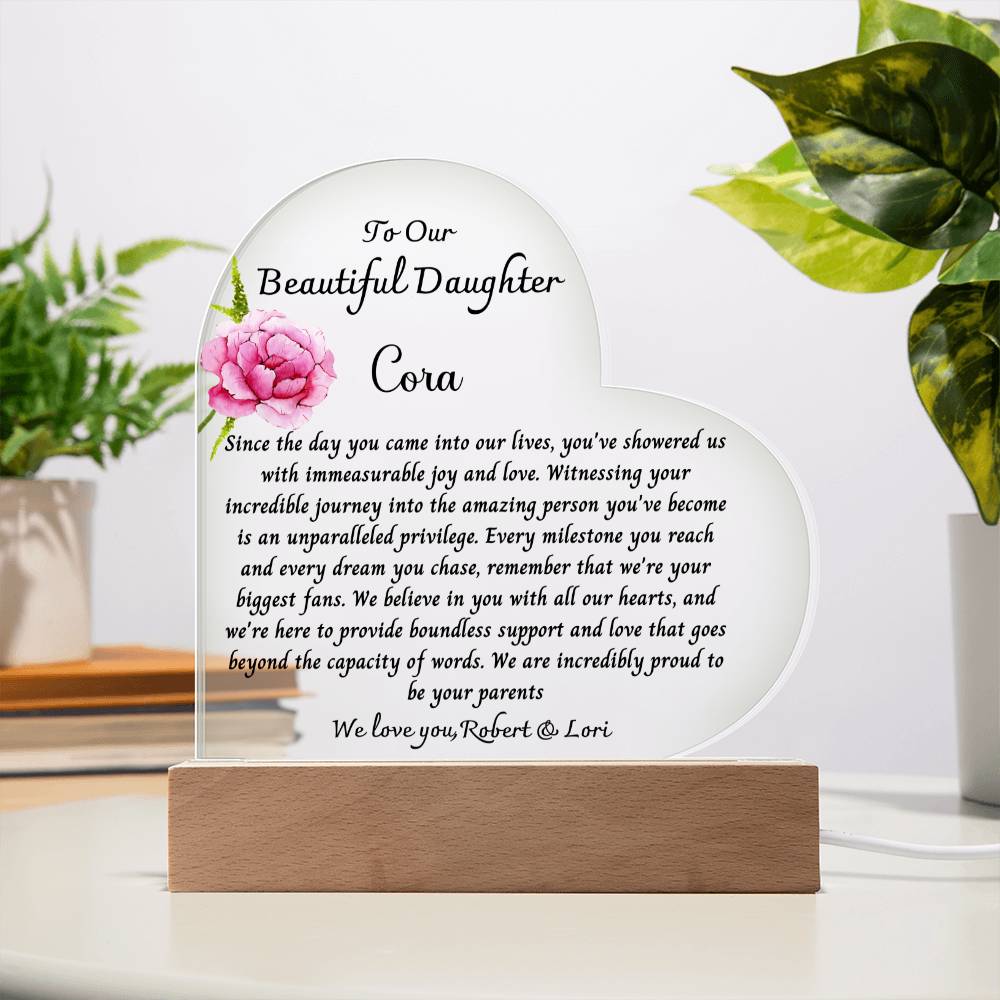 Flower Changing Heart Plaque With Swapper Daughter Name & SIgnature