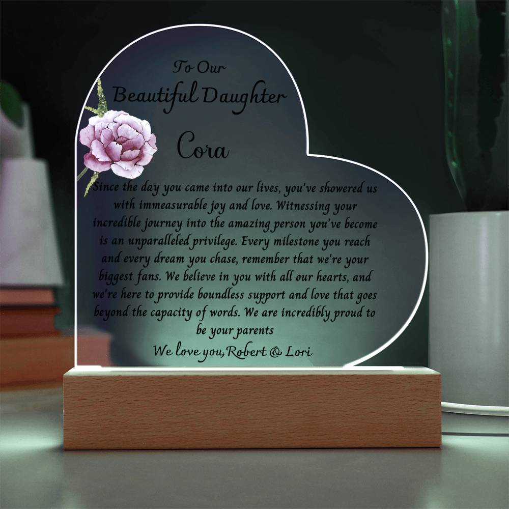 Flower Changing Heart Plaque With Swapper Daughter Name & SIgnature