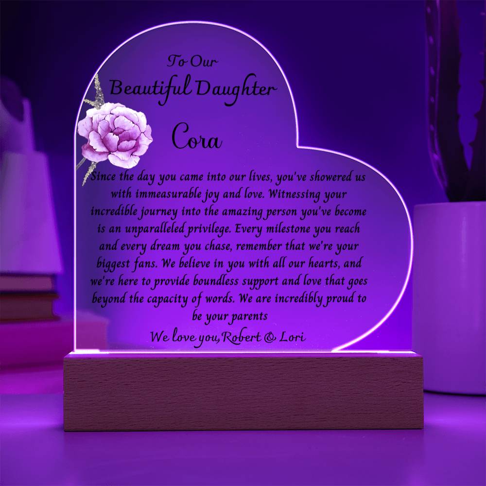 Flower Changing Heart Plaque With Swapper Daughter Name & SIgnature