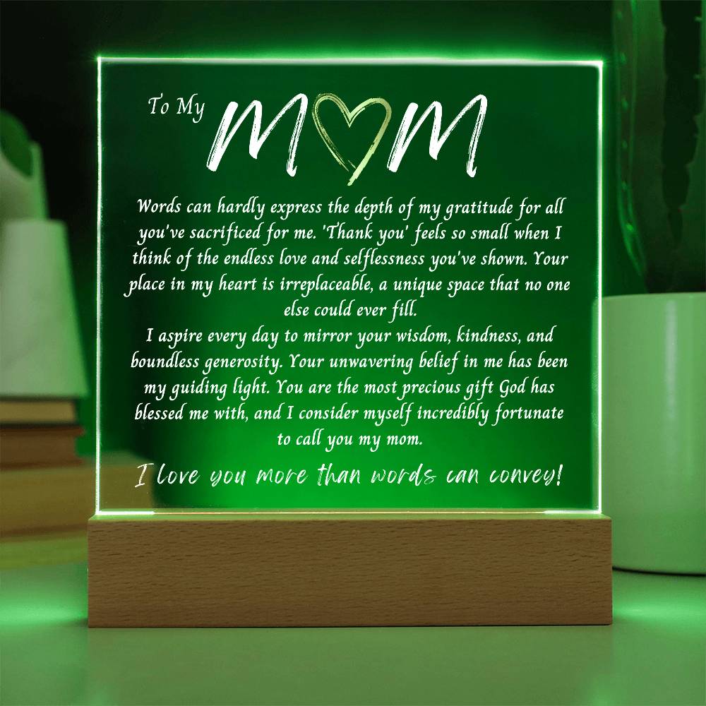 Mothers Day- Acrylic Plaque LED Gift for Her Gift for Mom Mom Gift Gift for Mother Birthday Mothers Day Gift From Daughter Bonus Mom