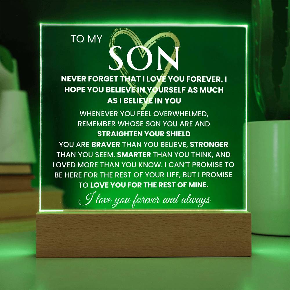 To My Son- "Never Forget That I Love You" Keepsake with Nightlight LED option Graduation Gift Birthday Gift for Him