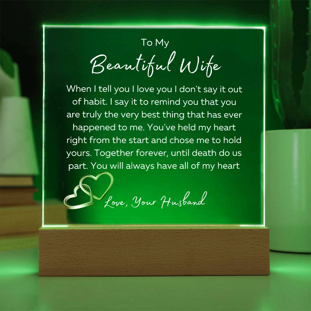 To My Beautiful Wife Gift| Acrylic Square Plaque| Until Death Do Us Part| White Font | Anniversary Gift| Gift for Her