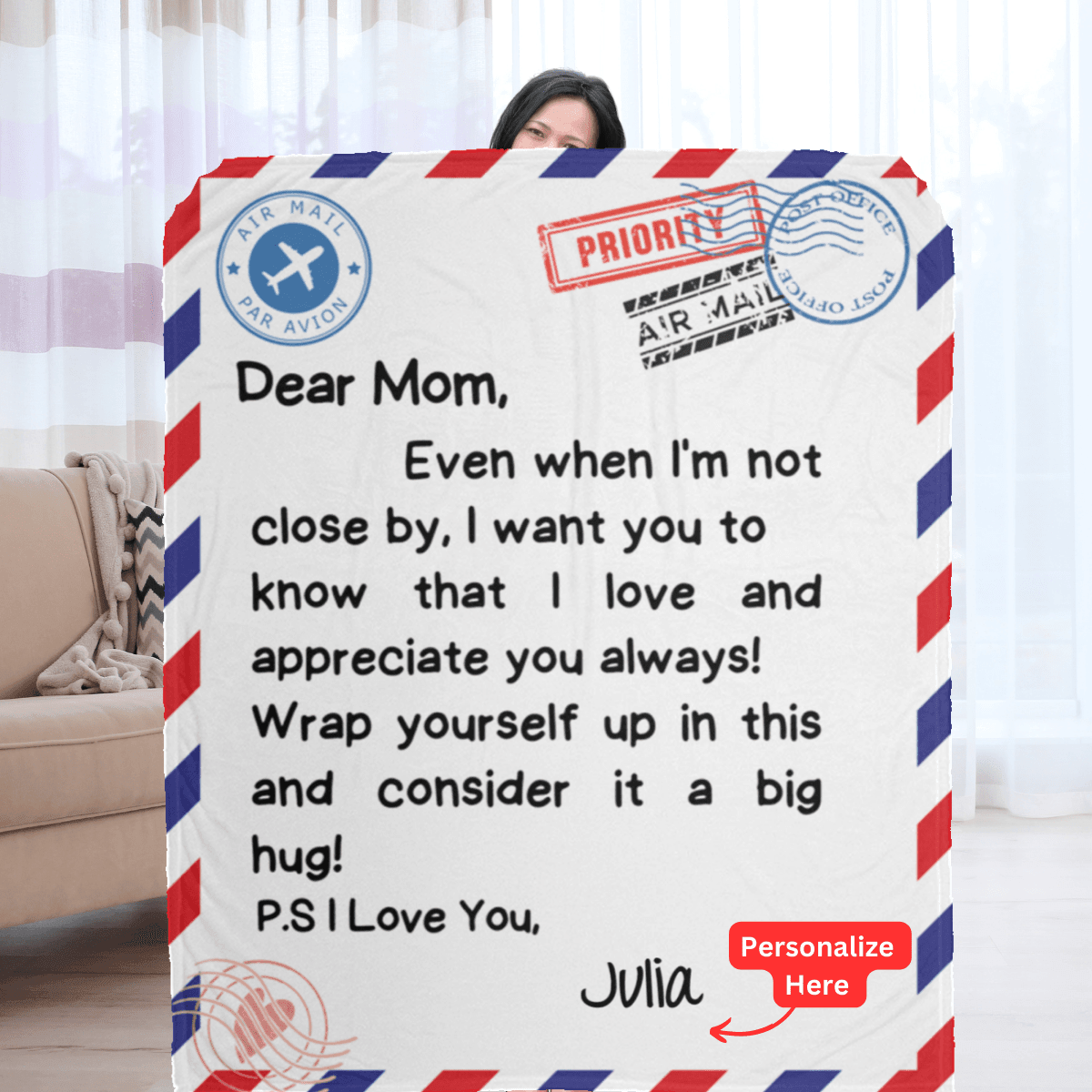 Mom Air Mail Personalized Premium Mink Sherpa Blanket - iheartgiftcart