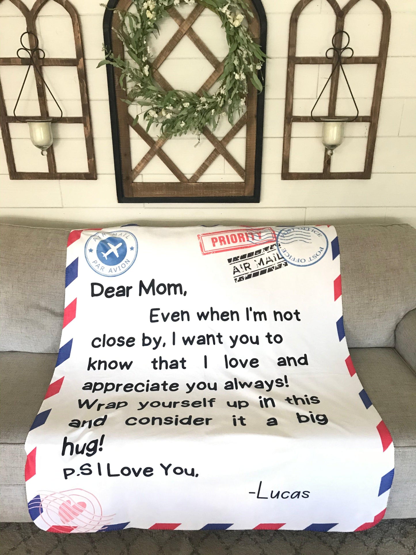 Mom Air Mail Personalized Premium Mink Sherpa Blanket - iheartgiftcart