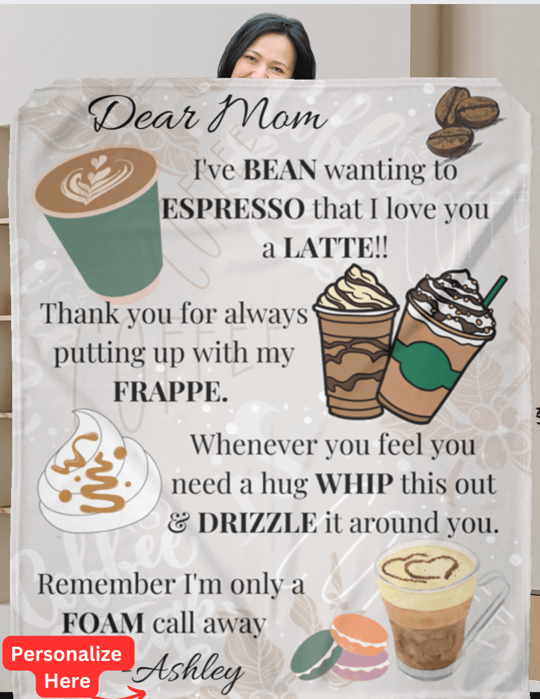 Mom Coffee Lovers Personalized Blanket - iheartgiftcart