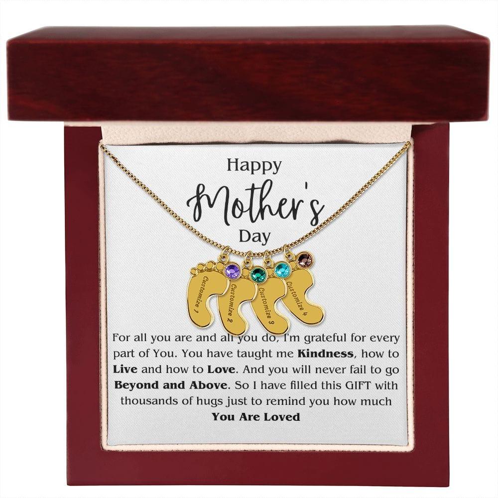 Mom Personalized Footprint Charms  with Birthstone Necklace - iheartgiftcart