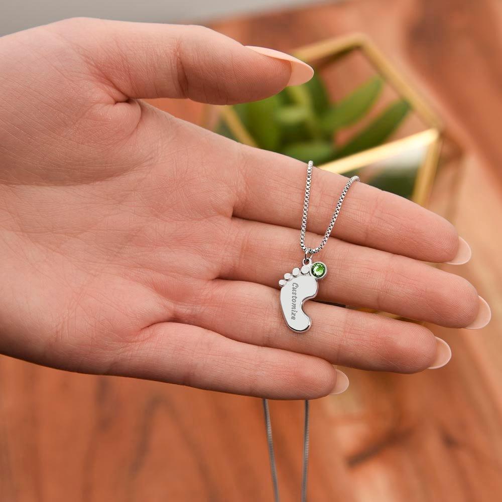 Mom Personalized Footprint Charms  with Birthstone Necklace - iheartgiftcart