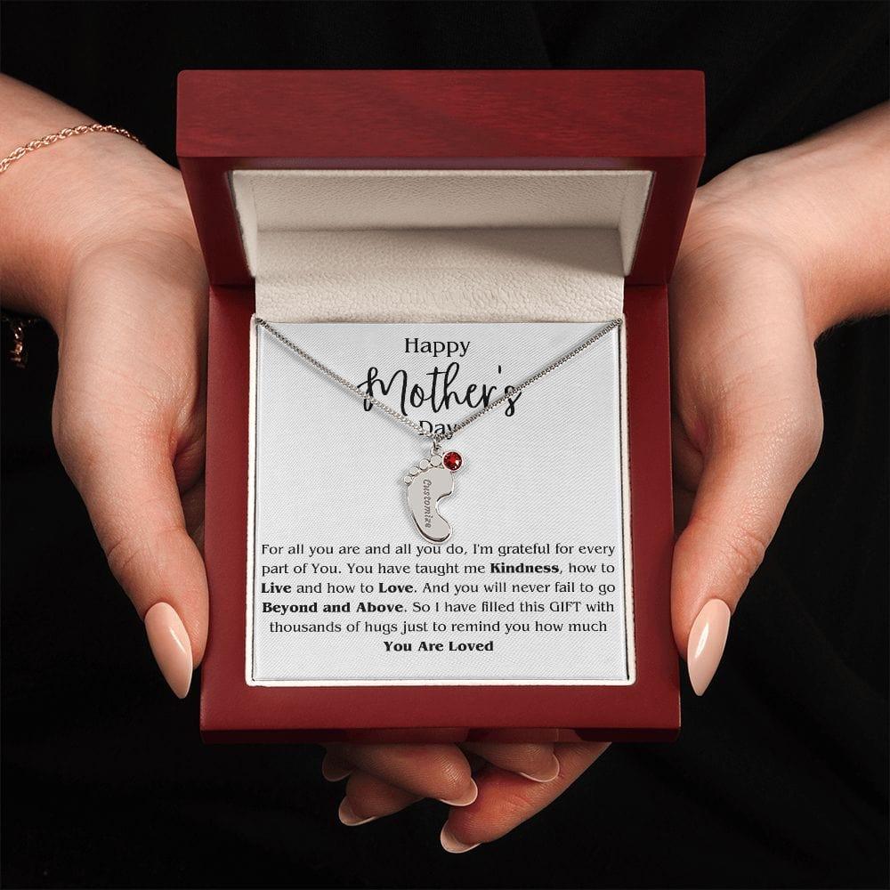 Mom Personalized Footprint Charms  with Birthstone Necklace - iheartgiftcart