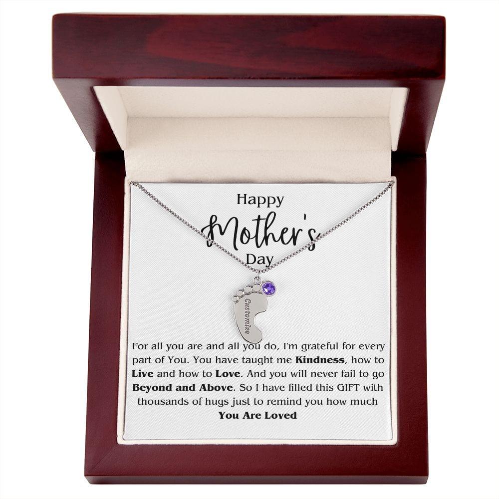 Mom Personalized Footprint Charms  with Birthstone Necklace - iheartgiftcart