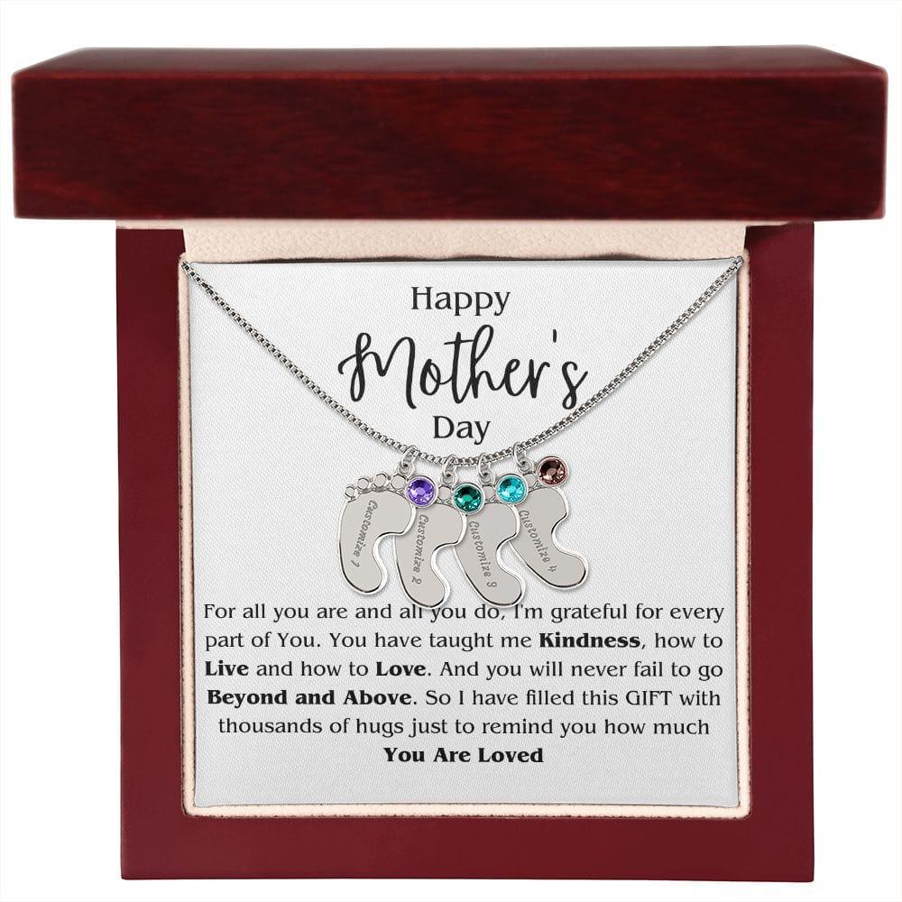 Mom Personalized Footprint Charms  with Birthstone Necklace - iheartgiftcart