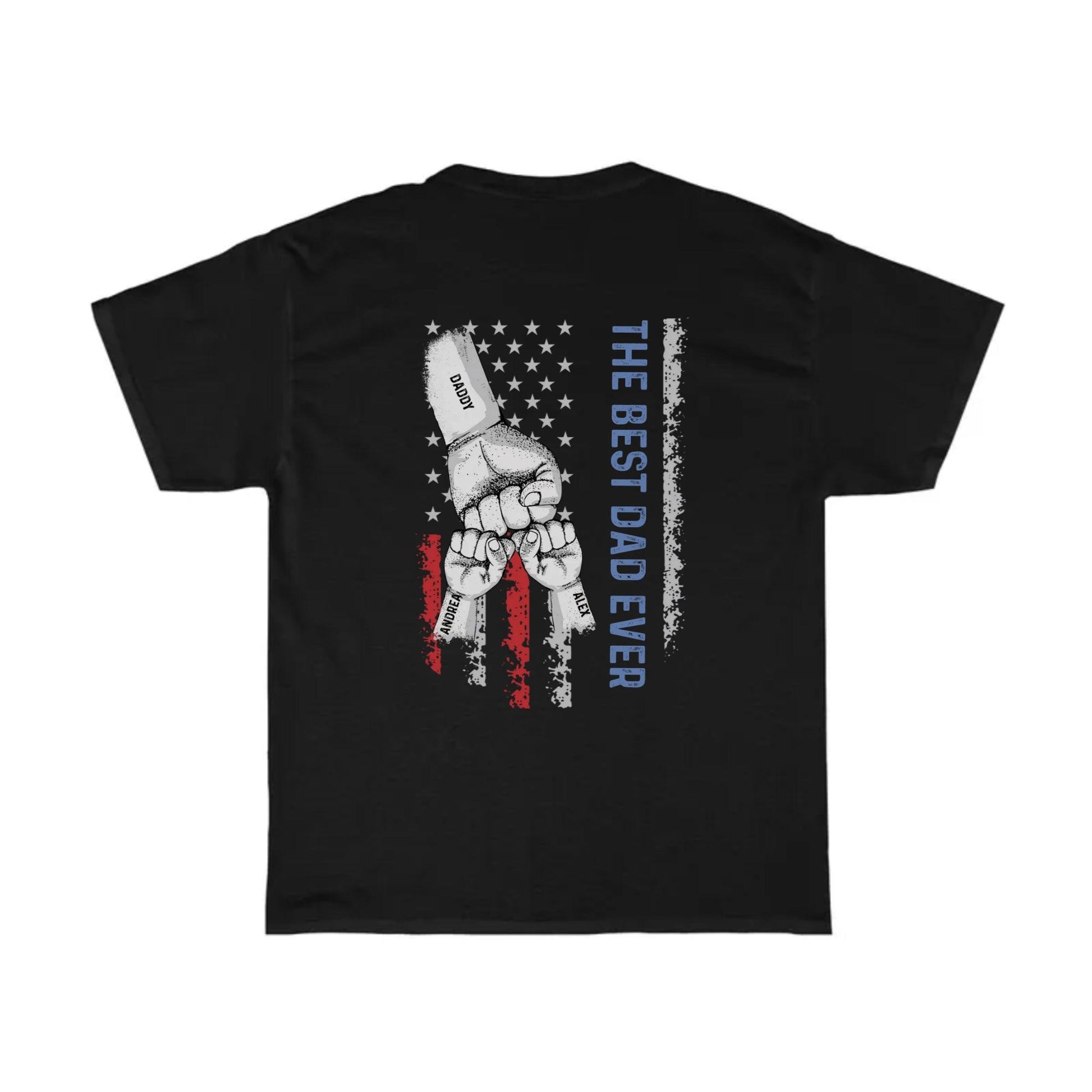 Personalized Patriotic Fist Bump up to 9 Kids| The Best Dad| The Best  Grandpa, Pops |Uni-sex T-shirt (Back Printed)