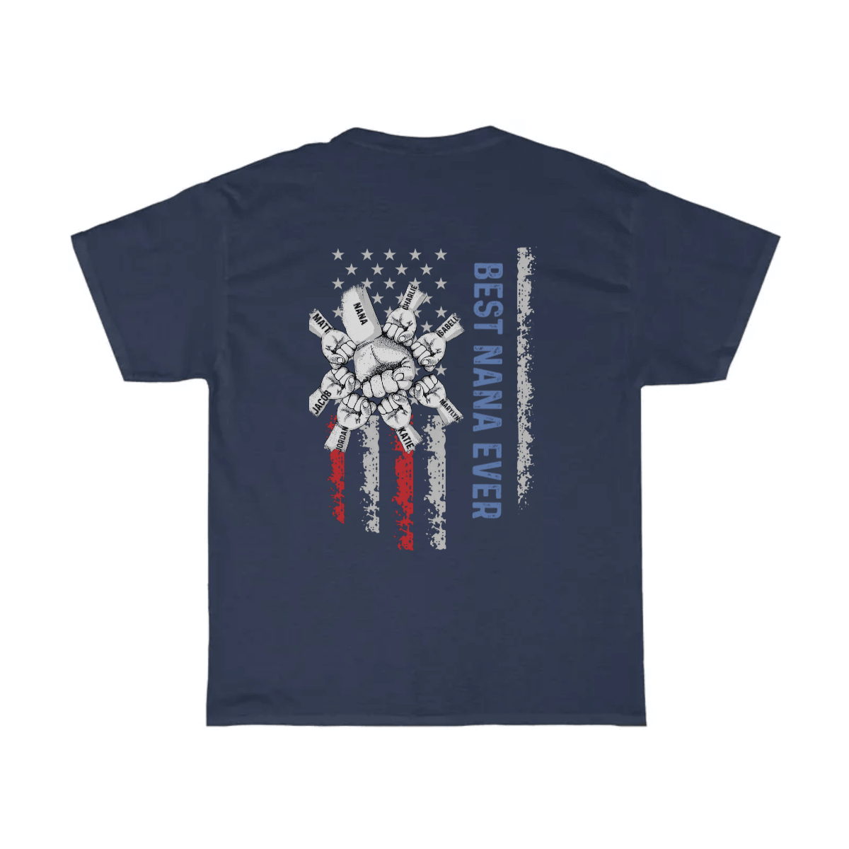 Personalized Patriotic Fist Bump up to 9 Kids| The Best Dad| The Best  Grandpa, Pops |Uni-sex T-shirt (Back Printed)