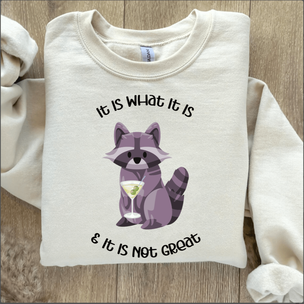 Raccoon Sweatshirt, Is What It Is And It Is Not Great Sweatshirt, Funny Sweatshirt Women, Mental Health Sweatshirt, - iheartgiftcart