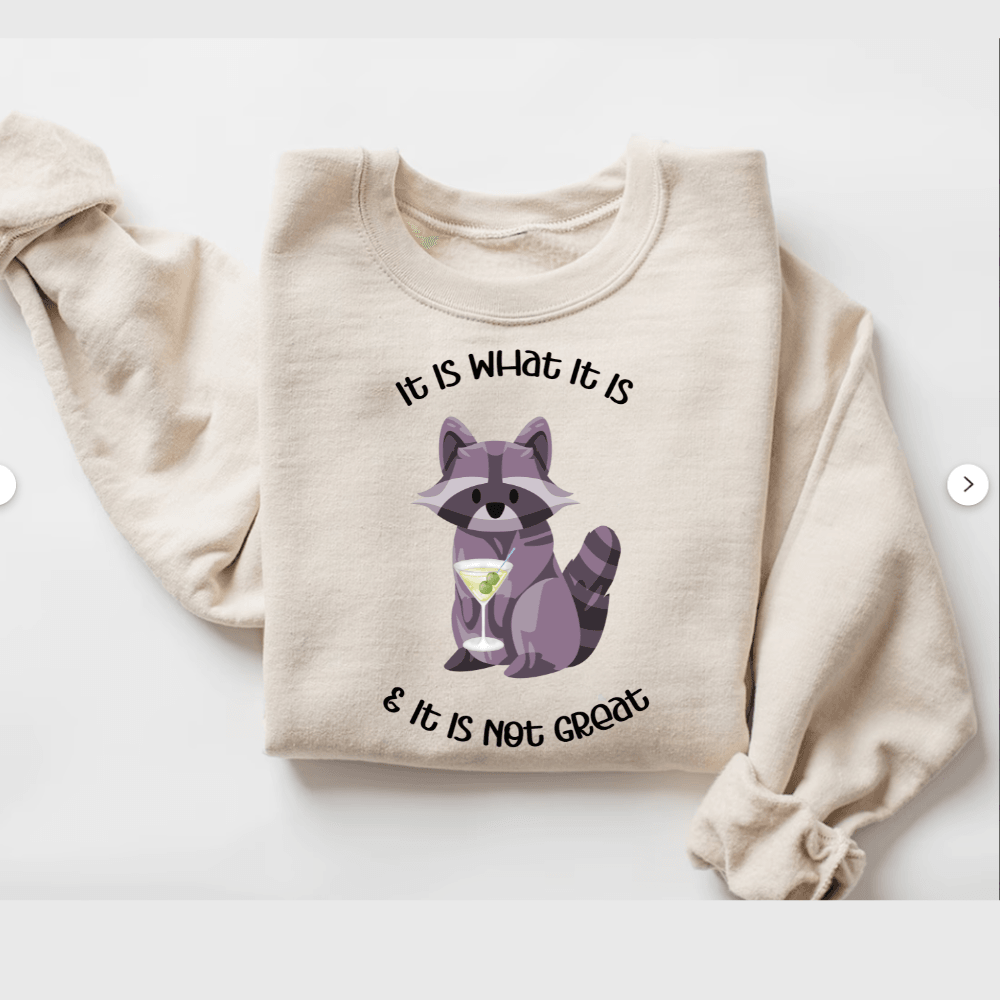 Raccoon Sweatshirt, Is What It Is And It Is Not Great Sweatshirt, Funny Sweatshirt Women, Mental Health Sweatshirt, - iheartgiftcart