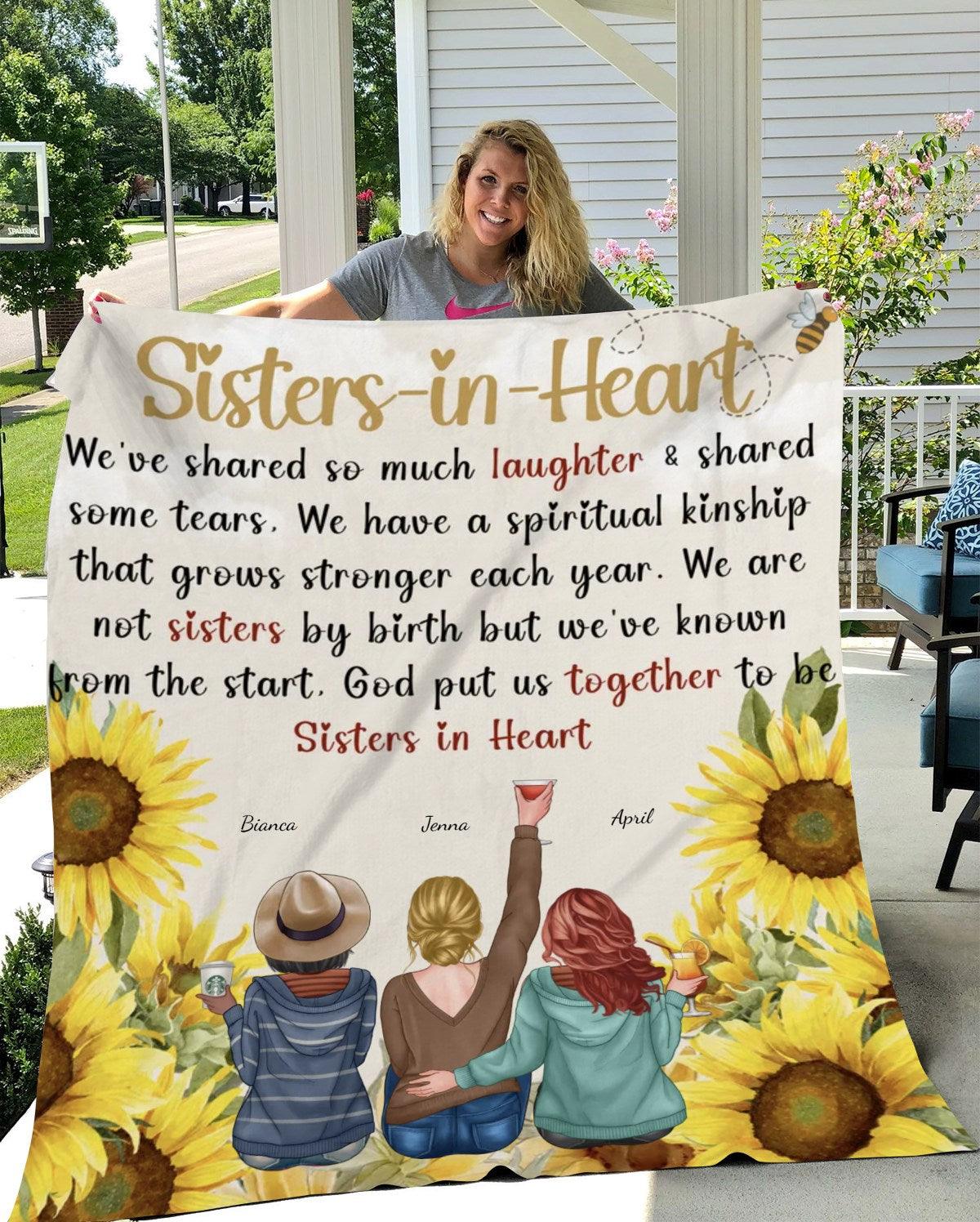 Sisters in Heart| Personalized Blanket as Birthday, Friendship Day Gift for Besties| Friends Blanket, Soul Sisters- Fluffy Mink Sherpa Blanket 50×60 (Throw) - iheartgiftcart