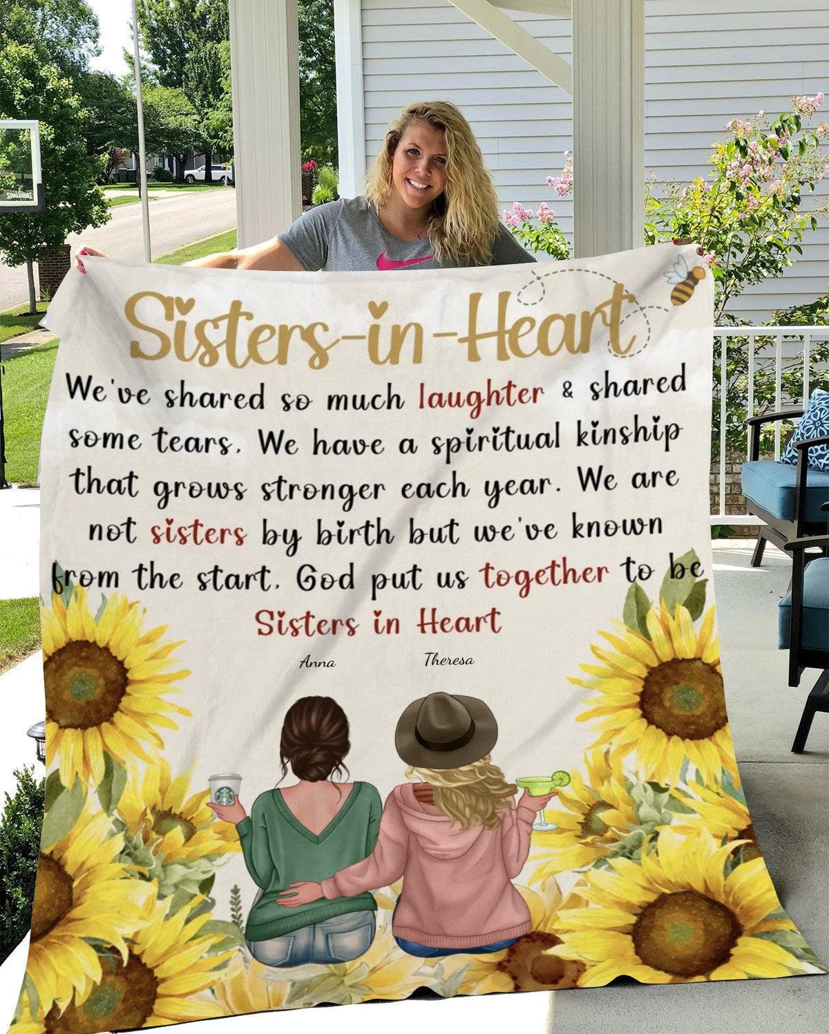 Sisters in Heart| Personalized Blanket as Birthday, Friendship Day Gift for Besties| Friends Blanket, Soul Sisters- Fluffy Mink Sherpa Blanket 50×60 (Throw) - iheartgiftcart