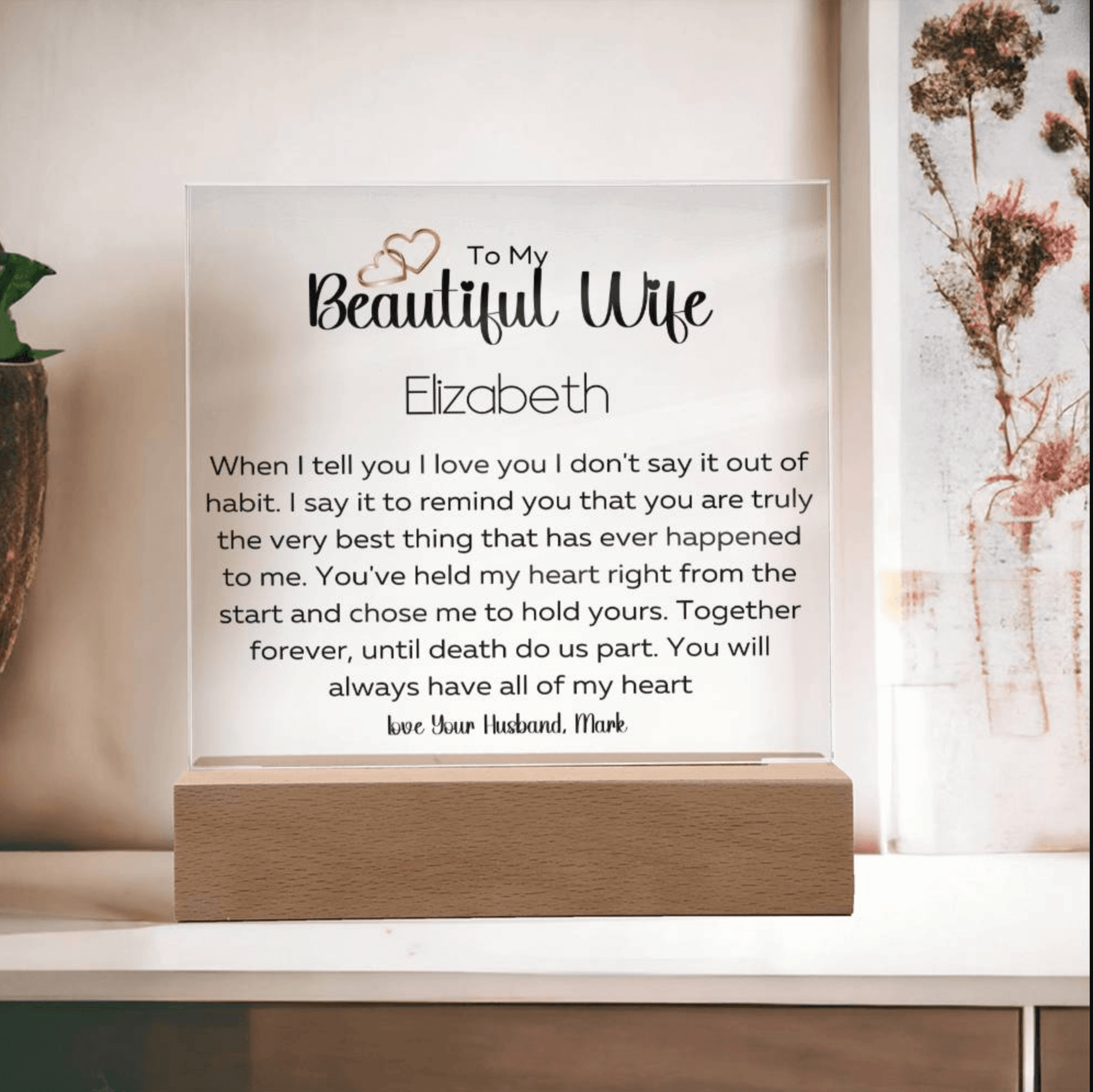 To My Beautiful Wife Personalized Plaque- Black Font - iheartgiftcart