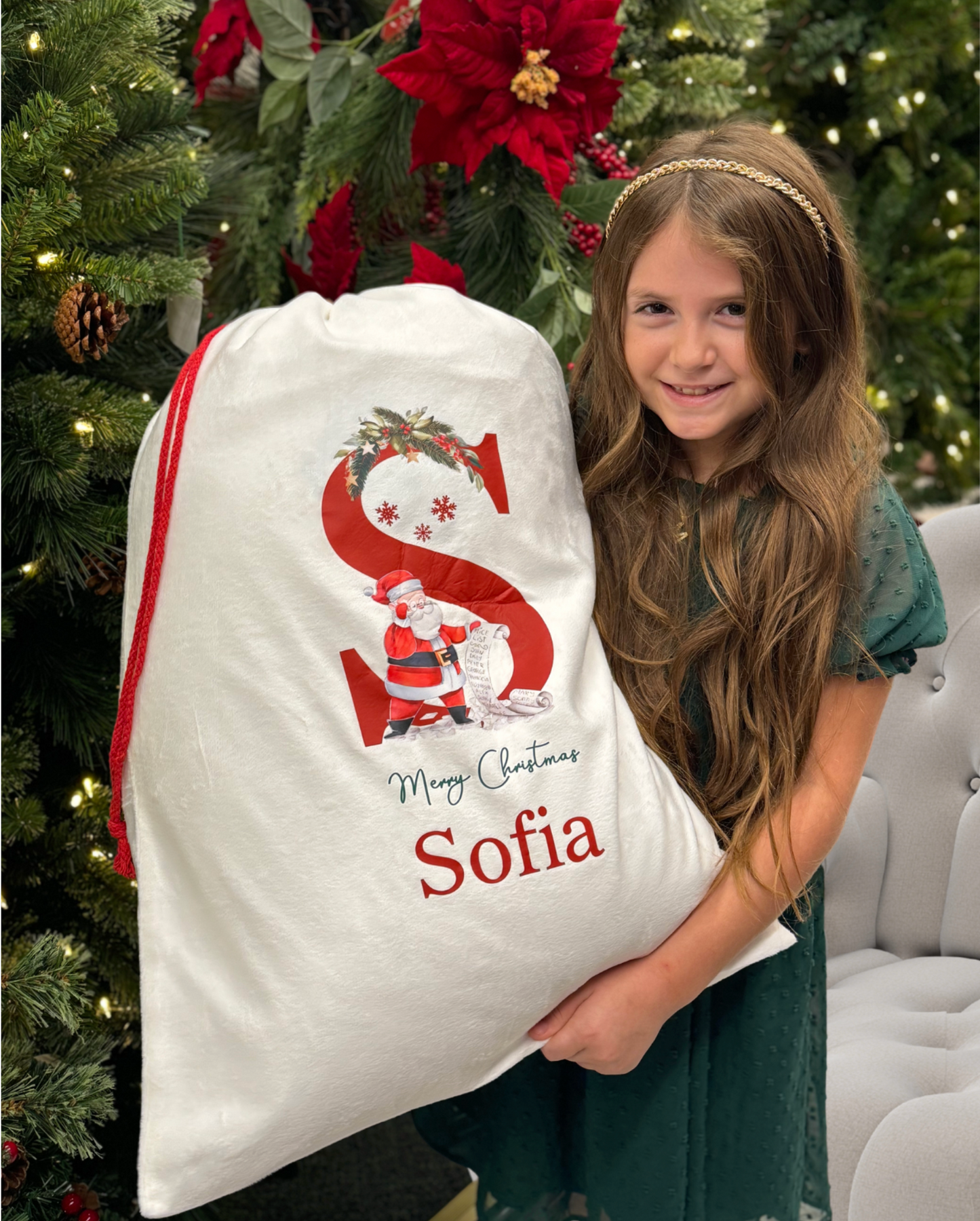 Personalized Santa Sack| Christmas Gift Bag with Drawstring| Large Christmas Sacks for Party & Holiday Decorations| Velvet Sack| Canvas Sack