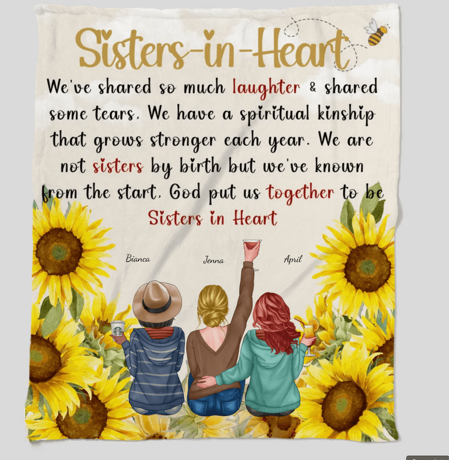 Sisters in Heart| Personalized Blanket as Birthday, Friendship Day Gift for Besties| Friends Blanket, Soul Sisters -Cozy Plush Fleece Blanket – 50×60 - iheartgiftcart